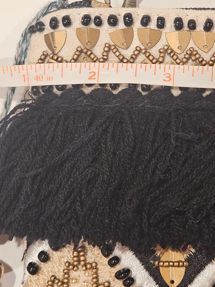 NUEVO BOLSO DE MANO 'Steven' de Steve Madden Jsuzanna, frente con cuentas, flecos, excelente Foto 4 de 4