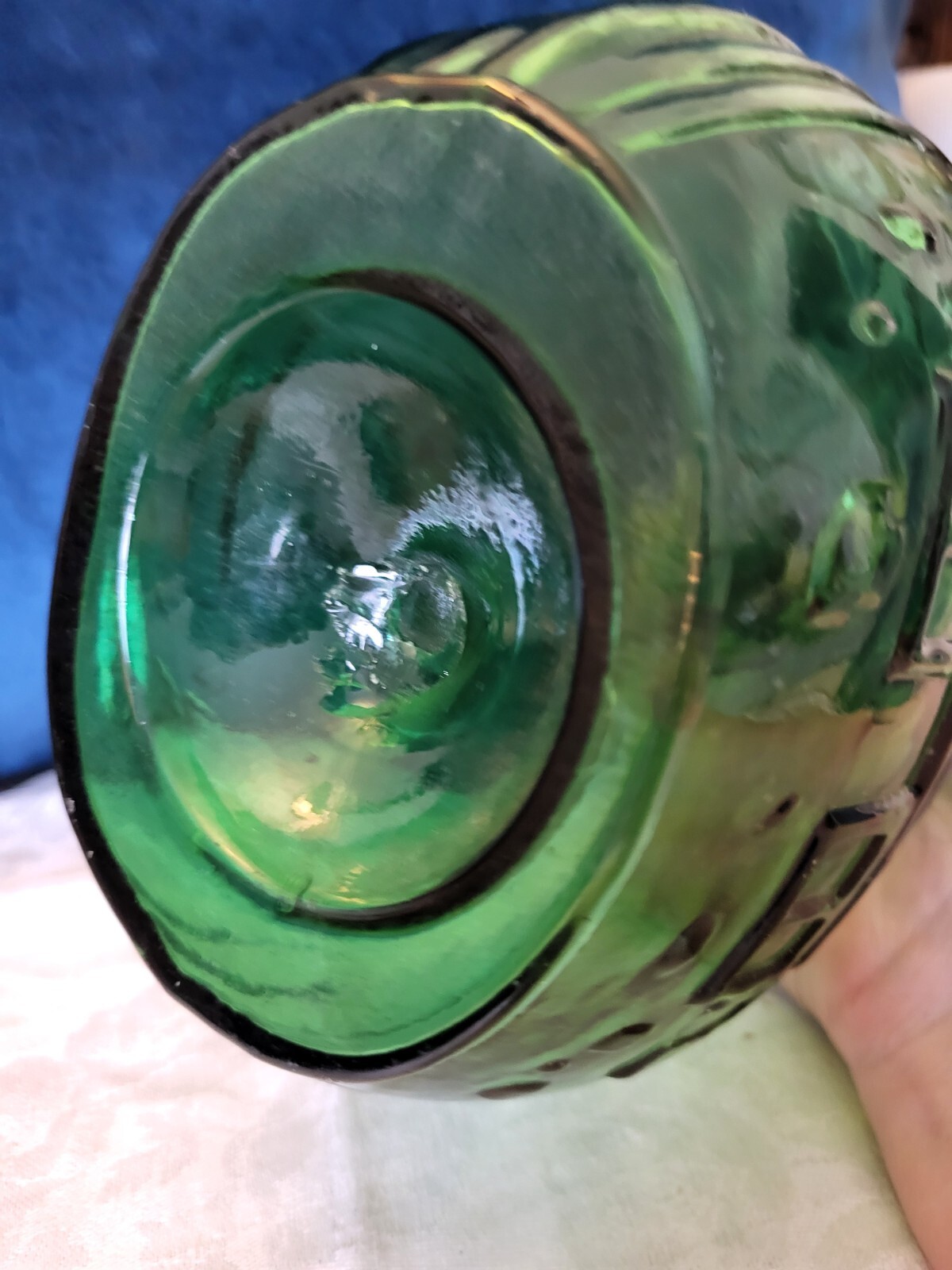 Vintage Fislerville Glassworks Jenny Lind reproduction green glass bottle 10"