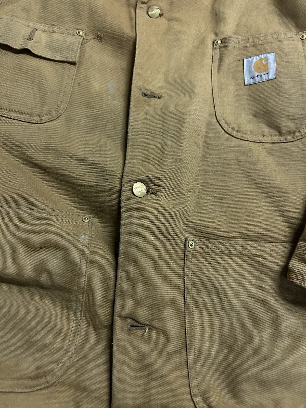 Vtg Carhartt Blanket Lined Chore Jacket Coat Mens Work Distressed Corduroy thumbnail 4