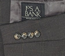 Jos A Bank Brown Windowpane Blazer Coat Sport Jacket 100 Wool 38R Men Casual
