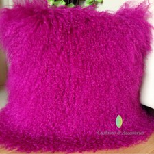 CO-SY SOLID PINK 40x40CM GENUINE MONGOLIAN SHEEPSKIN LAMB WOOL FUR CUSHION COVER