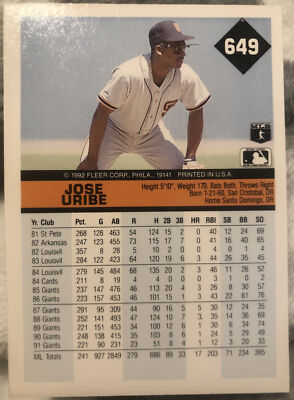 1992 Fleer - Jose Uribe #649 for sale online | eBay