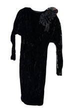 Vtg Scott McClintock Party Dress Size 6 Black Velvet Fitted Long Sleeve USA Made