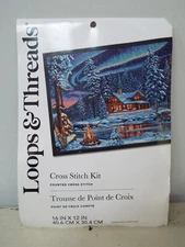 Loops & Threads Counted Cross Stitch Kit Northern Lights Cabin Snow Winter