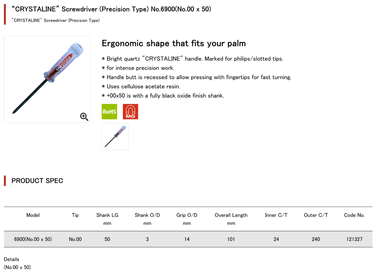 JIS+00 Cross-Point Precision Screwdriver MADE IN JAPAN Camera Lens