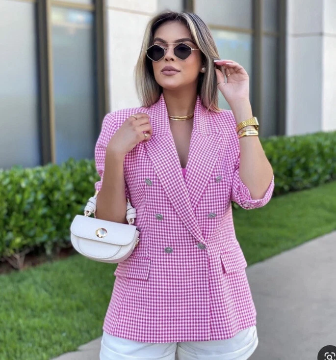 Textured check blazer zara pink Clearance