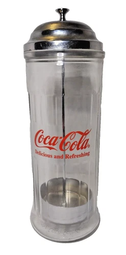 VTG Coca-Cola Glass & Chrome 90's Straw Holder Dispenser 1992