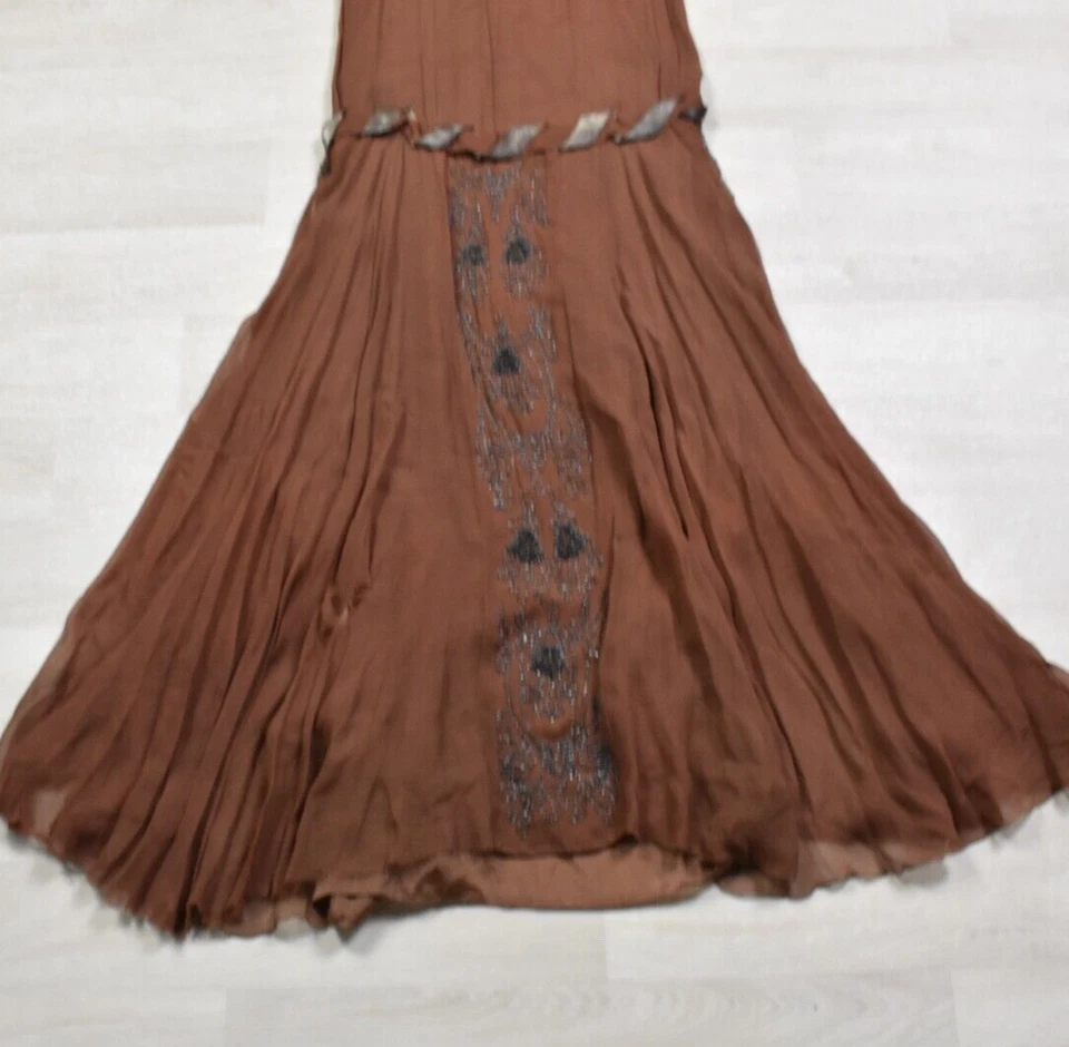 Antique 1920’S Heavily Beaded Brown Silk Chiffon Flapper Dress Great Gatsby VTG - Image 3 of 4
