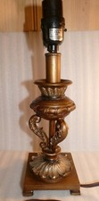 Victorian style Resin Accent Table Lamp Ornate Faux Bronze Carved Scrollwork '05