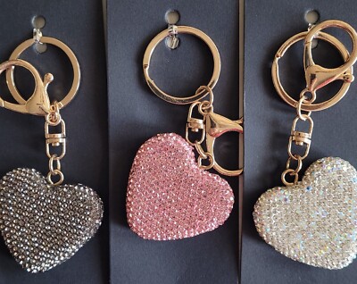 Heart 3D Shaped Keychain Crystal Bling Bling Rhinestone Keyring Charm Key  Chain