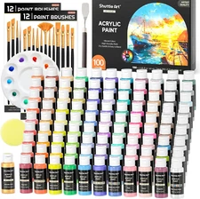 Shuttle Art 100 Colors Acrylic Paint, 2Oz/60Ml Bottles, Include 2 Sets of 12 Pai