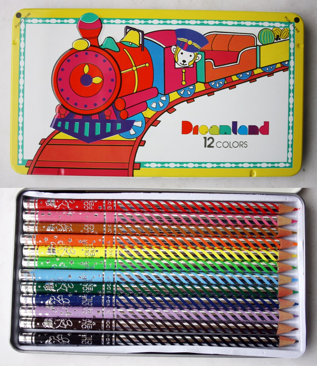 RARE VINTAGE 80'S DREAMLAND 12 COLOR PENCIL SET TIN CASE DONG-A RARE VINTAGE 80'S DREAMLAND 12 COLOR PENCIL SET TIN CASE DONG-A
