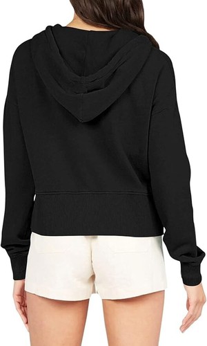 Laslulu Cropped 1/2 Snap Hooded Sweater Pullover Hoodie Sweatshirt Black 2XL - Picture 3 of 5
