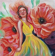 Ukraine Artist Original Woman Acrylic Painting Canvas Signed Wall Art Decor Gift