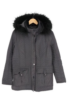 JESSICA SIMPSON Damen Leichte Jacke Gr. 36/S Grau Steppjacke Kapuze Fell