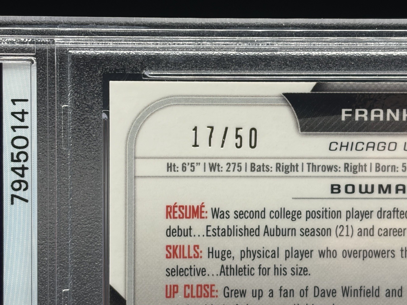 2015 Bowman Chrome FRANK THOMAS Gold Rookie Recollections AUTO /50 PSA 9 #RR-FT view 3