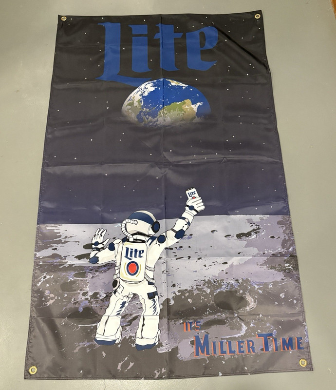 Miller Lite It's Miller Time Astronaut Flag Banner 3x5 ft Polyester Grommets