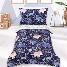 4 Piece Dinosaur Toddler Bedding Set for Boys, Premium Blue Toddler Comforter...