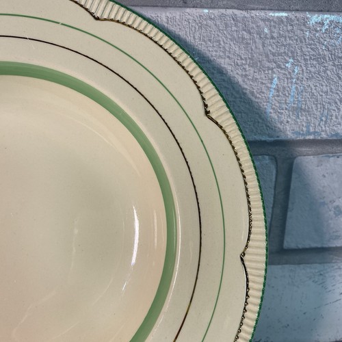 EXTREMELY RARE CLARICE CLIFF GREEN WHITE & GOLD GILDING RIMMED BOWL 1930s 25CM - Picture 10 of 21