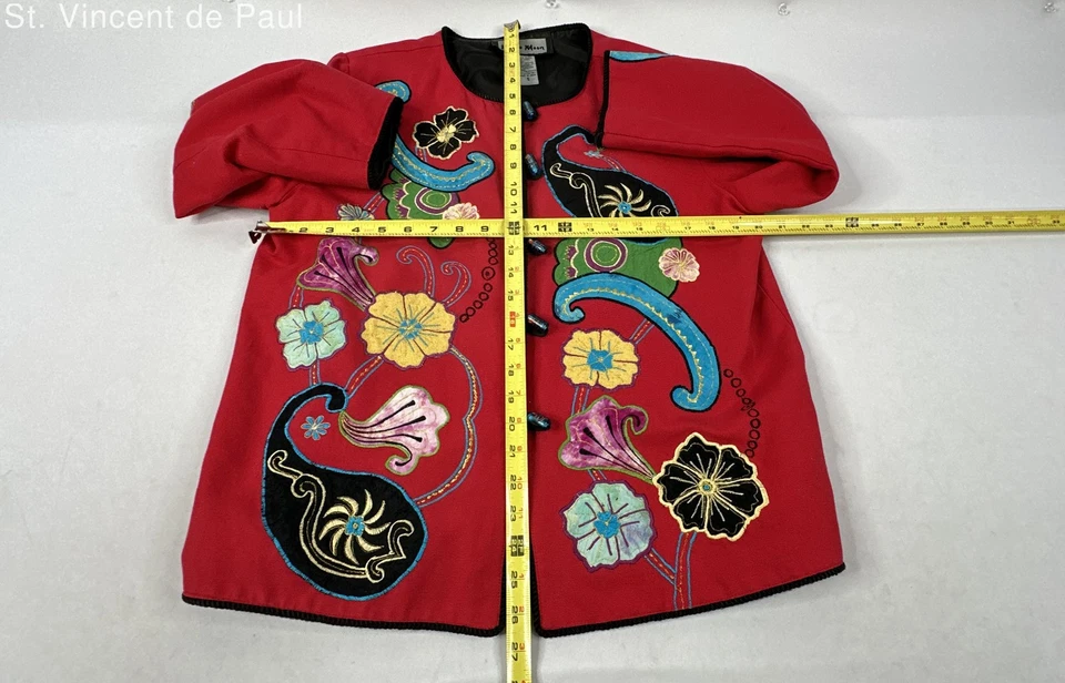 Blazer Vintage Indigo Luna Rojo Floral Bordado Patchwork Paisley Mujer Talla S Foto 4 de 4