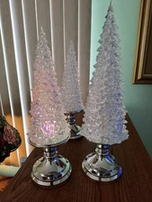 Set of 3 Light Up Clear Christmas Trees w/Star & Timer Tabletop Holiday Decor 