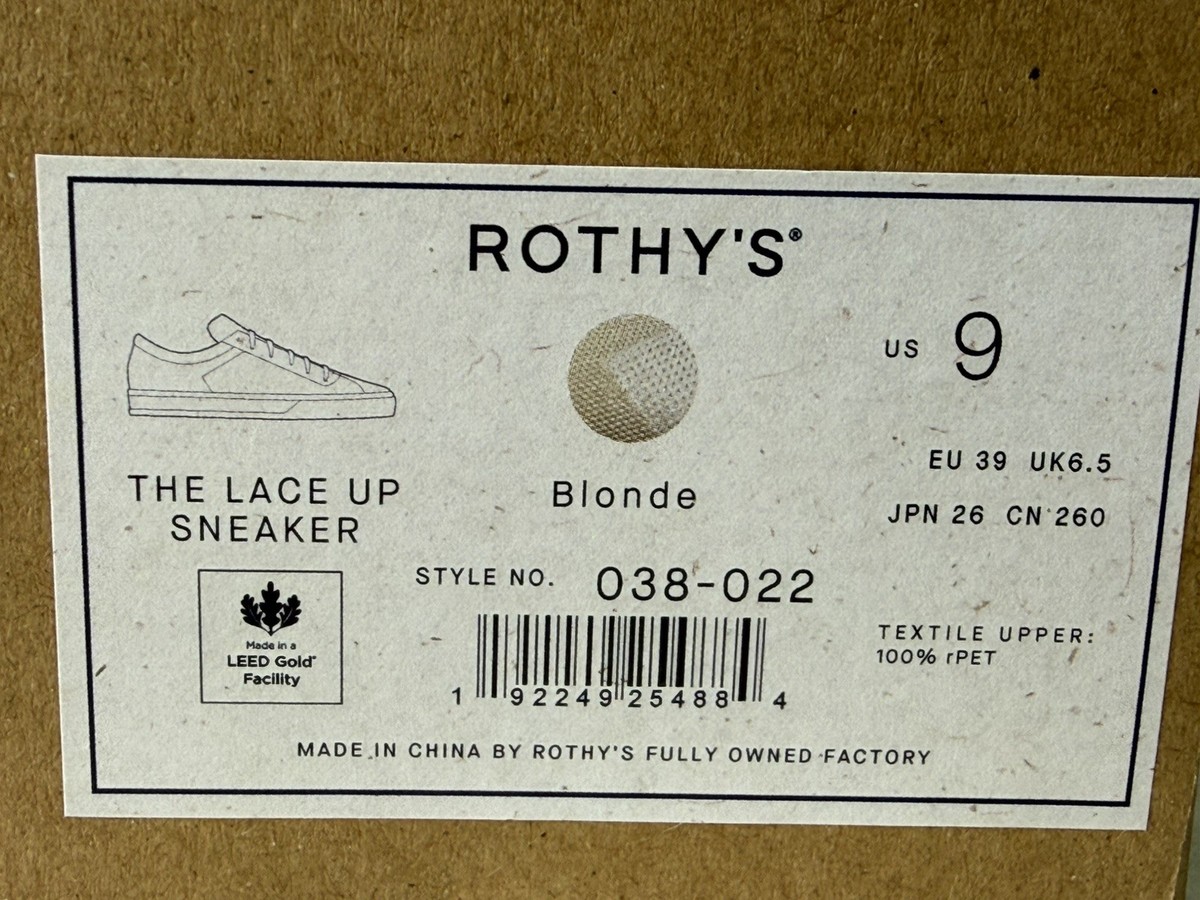 Rothy's The Lace Up Sneaker Women's Shoes Size 9 Blonde Brand New