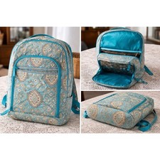 Vera Bradley Quilted Backpack Computer Bag   Teal Medallion Pattern