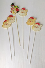 Vintage Floral Arrangement Picks Long Stick Christmas santa frosty 6 Pieces