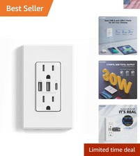 Listed 30W 3-Port USB Outlet with Child-Proof Shutters - Elegant Matte White