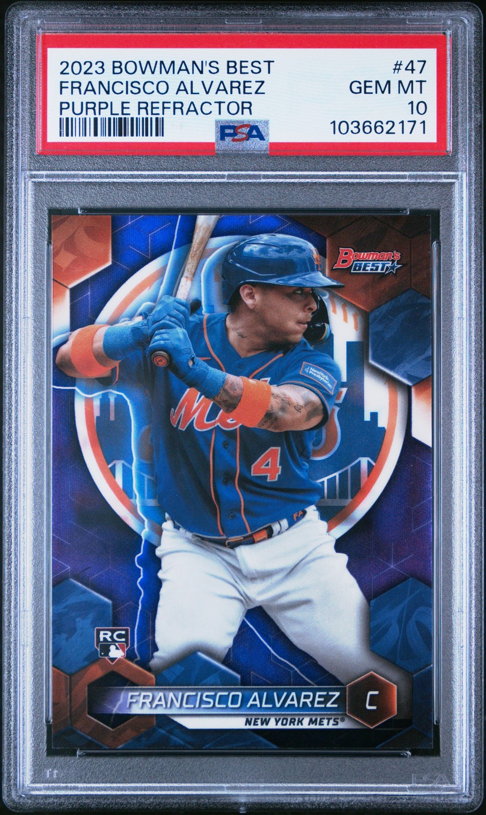 2023 BOWMAN'S BEST PURPLE REFRACTOR FRANCISCO ALVAREZ ROOKIE RC 168/250 PSA 10