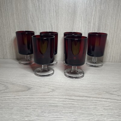 Vintage Arcoroc kleine Gläser x6 Französisch Luminarc Cavalier Rubin Rotwein Port 