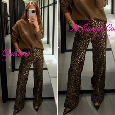 ZARA WOMAN FW25 BLACK/GOLD ANIMAL PRINT SEQUIN STRAIGHT LEG PANTS 9491/602/830