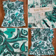 Love The Label Tuckernuck Green Batik Ruffle Top S EUC
