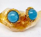 1960 Crown Trifari Alfred Philippe Etruscan Style Sky Blue Glass Clip Earrings