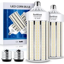 2 Pack 1200W Equivalent 100W LED Corn Bulbs 14500 Lumen 6500K E26/E39 - White