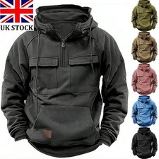 Mens Cargo Hoodies Tops Combat Work Military Solid Baggy Zip Hooded Sweatshirt