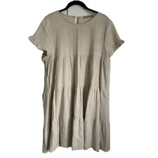 Skylar Rose Dress Womens Small Beige Short Sleeve Tiered Linen Blend Boho