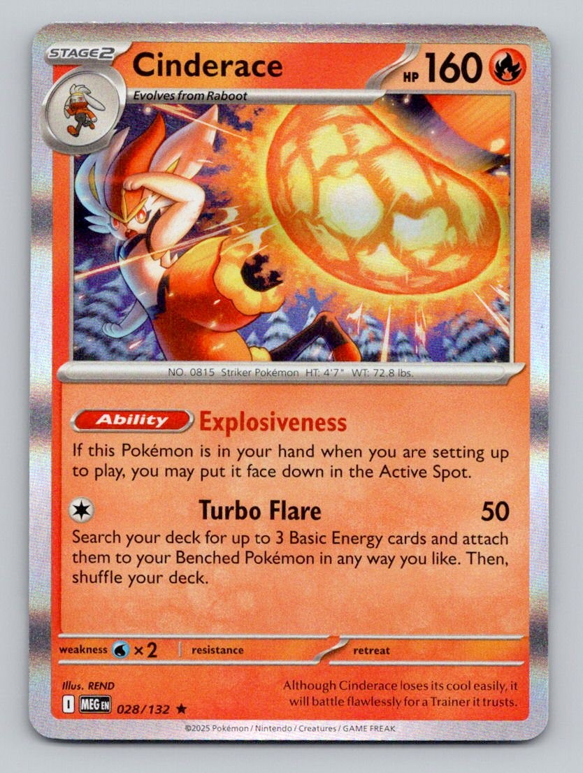 Cinderace 028/132 Rare Mega Evolution Pokemon Holo Near Mint