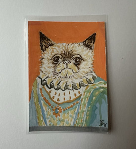 ACEO Loopieart "Grumpy Prince" OOAK Cartoon Cat Drawing on Paper, Signed