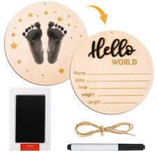 NQEUEPN Baby Announcement Sign Plate, Wooden Newborn Disc Board, 5.9in, Black,