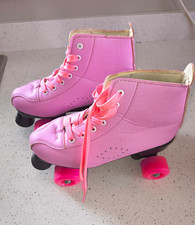 8.5 Girls Youth Pink Quad Roller Skates High-Top Lace-Up Boots w/ Pink Wheels