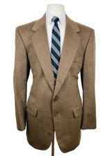 VINTAGE Mens 42L Brown Houndstooth Wool Cashmere Blazer Sport Coat Suit Jacket