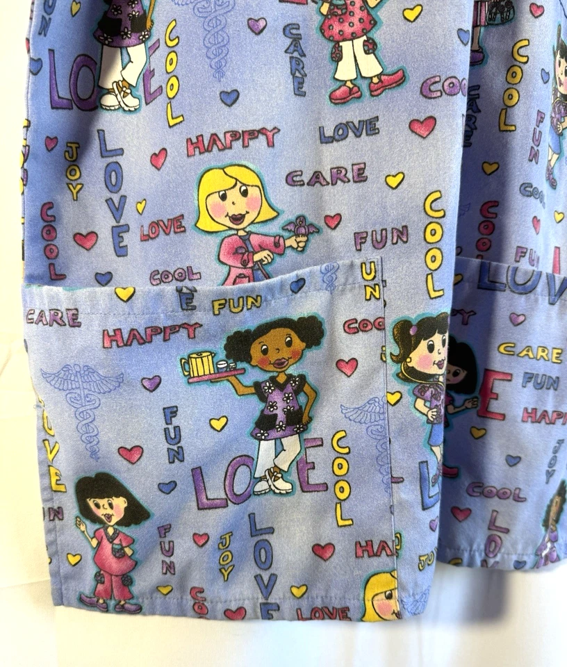 Children Love Care Happy Hospital Nurse Scrub Top Size Large - Image 2 of 4