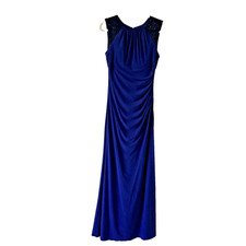 XSCAPE Royal Blue Beaded Evening Gown 6 | Elegant Ruched Stretch Formal