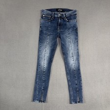 Express Jeans Women's 4 Blue Mid Rise Legging Stretch Distressed Denim Cotton