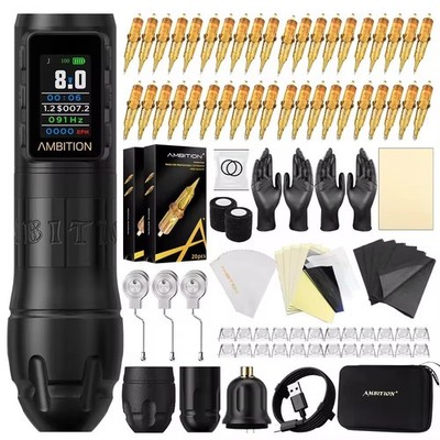 Ambition Vibe Max Full Kit Stroke Wireless Tattoo Pen Machine 40pcs Cartridges