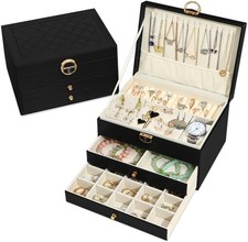 3 Tiers Large Jewellery Boxes Storage Case Drawer Cabinet Necklace Organizer UK