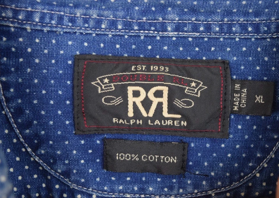 RRL Ralph Lauren Polka Dot Indigo Cloth Rounded Collar Shirt Mens Extra-Large XL - Image 3 of 4
