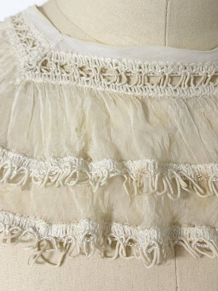 Antiguo cuello cuadrado de encaje de lino de seda de 1900 hecho a mano delicado Foto 2 de 4