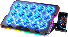 Laptop Cooling Pad 15 Fans Quiet 28 dB RGB Lights 7 Height USB-A USB-C For 17.3